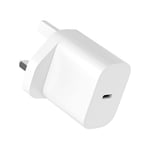 Daewoo Wall Charger, 20W, One USB-C Port, Fast Charge, Smart IC For Optimal Charging For Smart Phones, Tablets, And More, Durable Exterior, UK Plug, White