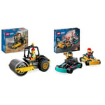 LEGO City Go-Karts and Race Drivers, Racing Vehicle Toy Playset for 5 Plus Year Old Boys, Girls & City Construction Steamroller, Vehicle Toy for Boys, Girls & Kids aged 5 Plus Years Old