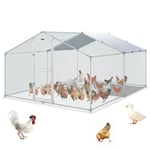 VEVOR Enclos Poulailler Extérieur Métal 400x300x200 cm Grand Enclos à Poules Bâche Imperméable Toit en Pointe Enclos Parc Grillagé Double Porte pour Oies, Canards, Lapins, Animaux de Compagnie, Argent