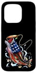 Coque pour iPhone 15 Pro Pêche au bar poisson drapeau américain papa père 4 juillet