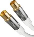 Câble Antenne TV 4K, Câble Coaxial 0,5 m Câble TV numérique et analogique, connecteurs métalliques Disponible en 0,5-20 m (Fiche à prise, pour DVB-C/DVB-T/DVB-S, blanc)