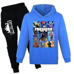 Fortnite Tracksuit Set för Barn och Tonåringar (7-14 år) - Hoodie med Huva + Byxor - Outfit & Present Blue 9-10 Years