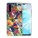 For Huawei P30 Pro Silicone Case Flowers Blue - S1805