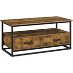 Yaheetech Table Basse de Salon en Bois, avec 2 Tiroirs, 2 Compartiments, Grand Espace de Rangement, Étagère Ouverte, Industrielle, pour Salon Chambre Bureau, 100 × 48 × 46 cm, Brun Rustique