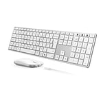 seenda JP-064-3 Rechargeable Wireless Bluetooth Keyboard Mouse, Multi-Device Ultra Slim Wireless Mouse and Keyboard Set for Windows, Mac OS, Laptop, Tablet, iPad, QWERTY UK Layout, White and Silver