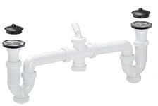 Abrisa 6632 Double siphon incurvé extensible avec valve et bouchon Blanc