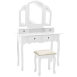 Ensemble de coiffeuse et tabouret Blanc 100x40x146 cm Paulownia - The Living Store - Blanc