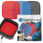 LOTTELI KITCHEN Reusable Silicone Air Fryer Liners 3 Pack with Air Fryer Magnetic Cheat Sheet, Easy Clean Air Fryer Accessories, Non Stick, AirFryer Accessory Parchment Paper Replacement - 7.5" Square