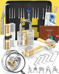 37+5 pièces Kit Crochetage Serrure,[Super fun & Meilleure Pratique] Lock Picking Kit avec 5 Serrures Transparentes,Instructions Détaillées pour Serruriers et Novices(Q612)