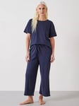 HUSH Mila Culotte Jersey Pyjama Set, Midnight Navy