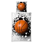 Herding Linge de lit Young Collection 3D Basketball, taie d'oreiller env. 80x80 cm, Housse de Couette env. 135x200 cm, avec Fermeture éclair de Marque, 100% Coton/rencé