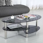 Table Basse en Verre Trempe Table de Salon avec 3 Etageres pour Salle, Salon, Chambre 90x50x43cm Noir 905043cm