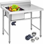 Vevor - Evier Inox de Cuisine 1 Bac Evier sur Pieds en Acier Inox Anti-Eclaboussures Lavabo Inox Professionnel pour Faire la Plonge Cuisine de