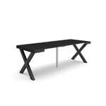 Table console extensible, 220, pour 10 personnes, 222x90x77cm, Pieds bois massif, couleur Noir