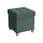 Pouf, Coffre de Rangement, Tabouret avec Repose-Pieds, Pliable, Banc avec Rangement, 38 x 38 x 40 cm, pour Salon, Chambre, Vert Rétro - Songmics