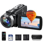 HOTPEAK 4K Video Camera Recorder, Handheld Camcorder Vlog Camera for YouTube 18X Digital Zoom 3” 270° Rotation Screen Vlogging Camera with 32G SD Card, Remote, 2 Batteries, DV Bag