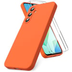 Vansdon Coque Compatible avec Samsung Galaxy A16 4G/5G, 2 Film de Protection en Verre trempé, Housse Souple en TPU en Silicone Liquide, Housse en Caoutchouc Antichoc - Orange