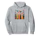 Mid Century Modern Cats Garden Long Neck Cat Flowers Pullover Hoodie