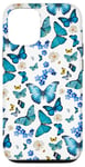 iPhone 14 Pro Blue Butterflies on White with Dainty Florals Case