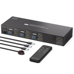 Switch Kvm 3 Pc 2 Monitor Hdmi 4K@60Hz Usb 3.0 Switch Kvm 3 Ports Commutateurs Kvm Dual Monitor Pour 3 Ordinateurs 2 Moniteurs Et 4 Périphériques Usb 3.0 Avec Télécommandes