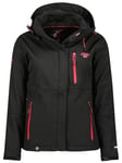 Geographical Norway Touna Lady - Veste Softshell Femme Impermeable - Jacket À Capuche Outdoor - Blouson Coupe Vent Resistant Hiver (Noir_rose_flash L Taille 3)