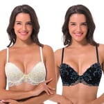 Curve Muse Soutien-Gorge Push-up Taille Plus à Armatures pour Femmes Ajouter 1 Bonnet et Demi en Dentelle-Paquet de 2-Noir/Bleu,Blanc/Jaune-85F