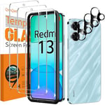 QsmQam 3 Pièces Verre Trempé pour Xiaomi Redmi 13 4G / 5G, Xiaomi Poco M6 4G et 3 Pièces Caméra Arrière Protecteur, Film Protection écran, 9H Dureté Vitre Protection, Anti Rayures