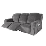 Housse de Fauteuil Inclinable Relax 1 Pièce, Housse de Fauteuil Extensible en Velours, Housse de Fauteuil de Massage Lavable à la Maison, Protecteur de Fauteuil Inclinable (3 Place(8pièces), Gris)