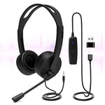 USB Headset with Microphone, 3.5mm/USB Jack 2-In-1 Computer Headset with Noise Cancelling & Audio Controls for Laptop Tablet, PC Headphone for Skype Call Center, Business Chat, Gaming, Teaching, etc