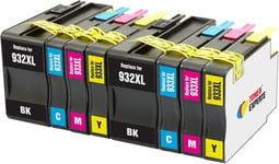 Pack 8 XL Remplacement pour HP 932 933 XL 932XL 933XL Cartouches d'encre compatibles pour HP Officejet 6600 6700 7110 7610 7612 7620 6100 7510 7600 (2 Noir, 2 Cyan, 2 Magenta, 2 Jaune)