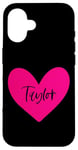 Coque pour iPhone 16 Pink Taylor Prénom Cœur Amour Femme Fille Amie Personnalisé