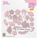 Nellie's Choice Lot de 21 pochoirs de découpe-Fleurs et Feuilles-Cutting Die-3,4 x 2,5 cm-pour Cartes et travaux manuels Bricolage Accessoires de Scrapbooking, Jaune, 34x25mm