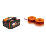 WORX - Batterie Powershare Pro au Lithium-ION 20V - 4Ah - WA3644 & Lot de 2 Bobines de Fil - Coupe de 3m - Compatible avec Les Débroussailleuses