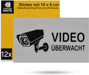 Set D'Autocollants ""Video Überwacht"", 12 Pcs, 10 X 6 Cm, Film Autocollant, Autocollant D'Avertissement À Coller Pour L'Intérieur Et L'Extérieur, Avertissement De Surveillance De Caméra