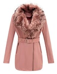 Giolshon Veste Longue en Cuir Imitation Daim pour Femmes, Vêtements D'hiver Manteau à la Mode avec col en Fourrure Amovible 7922 Rose XXL