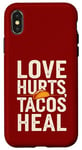 Coque pour iPhone X/XS Love Hurts Tacos Soin Drôle de Saint-Valentin en disant l'amour