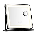 RELAX4LIFE Miroir Maquillage Lumineux Rotatif à 360°, Grand Miroir Coiffeuse LED Rectrangulaire avec Couleur et Luminosité Réglable, Miroir Grossisant 5X, Bouton Tactile