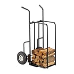 Relaxdays Chariot cheminée XL en métal, avec 2 Grosses Roues, Jusqu’à 200kg, Transport de Bois, Noir