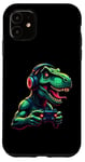 Coque pour iPhone 11 Gaming Dinosaurs- Le T-rex joue aux jeux vidéo