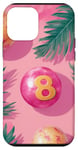 Coque pour iPhone 12 mini Aquarelle rose tropical rétro Lucky Disco 8 Ball Pattern