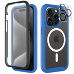 Coque Compatible avec Magsafe iPhone 15 Pro Max 360 Degrés Full Body Protection avec Protège d'écran Film Intégrée Housse iPhone 15 Pro Max Antichoc Etui Robuste Case pour iPhone 15 Pro Max 6.7" Blau