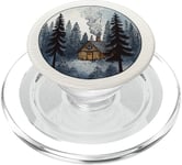 Cabane en bois confortable dans les bois fumé avec pins et forêts PopSockets PopGrip pour MagSafe