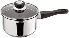 Judge Vista J306EA Stainless Steel Non-Stick Large Saucepan with Pouring Lip 18cm 2.1L Shatterproof Glass Strain & Pour Lid, Induction Ready, Oven Safe, 25 Year Guarantee