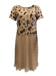 BETTY BLUE Women's Tan Short Sleeve Pleated Sequin Dress NWT