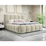 Torreon - lit coffre - 140x200 - sommier inclus - en velours - beige