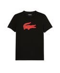 Lacoste Mens SPORT 3D print crocodile jersey T-shirt for men in black and red Cotton - Size Large