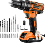 AKZWOXRO Cordless Drill Driver 21V, Cordless Hammer Drill with Battery 2000mAh,