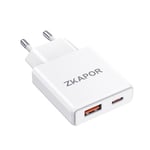 ZKAPOR Chargeur USB C, Prise 20W Secteur Rapide 2 Port Adaptateur USB A Type C Secteur pour iPhone 16/16 Pro/16 Pro Max/16 Plus /15/14/13/12/11/SE, Samsung Galaxy S24 S23, Huawei, Pad Pro/Air, Pixel