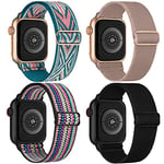 CCnutri 4 Pack Stretchy Nylon Strap Compatible with Apple Watch Straps 42mm(series 3 2 1) 44mm 45mm 46mm 49mm, Adjustable Sport Elastic Bands for iWatch Series 9/8/7/6/5/4/3/2/1/Ultra/Ultra 2/SE