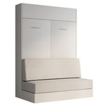 Armoire lit escamotable DYNAMO SOFA blanc mat canapé polyuréthane blanc cassé 140*200 cm